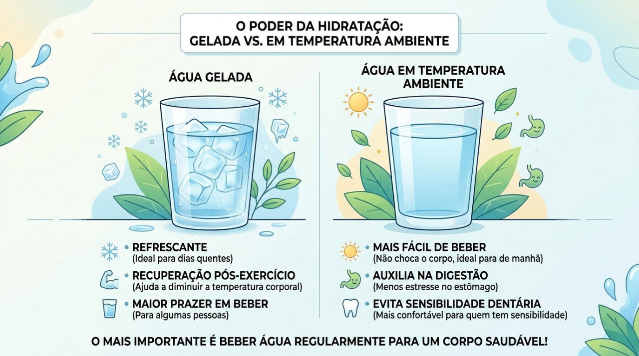 A melhor temperatura é aquela que facilita beber água regularmente e manter uma boa hidratação.