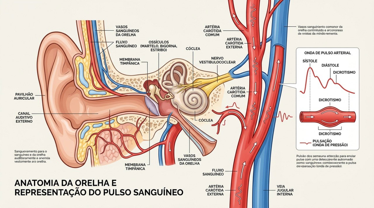 O zumbido pulsante pode estar relacionado ao fluxo sanguíneo e a estruturas próximas ao ouvido.