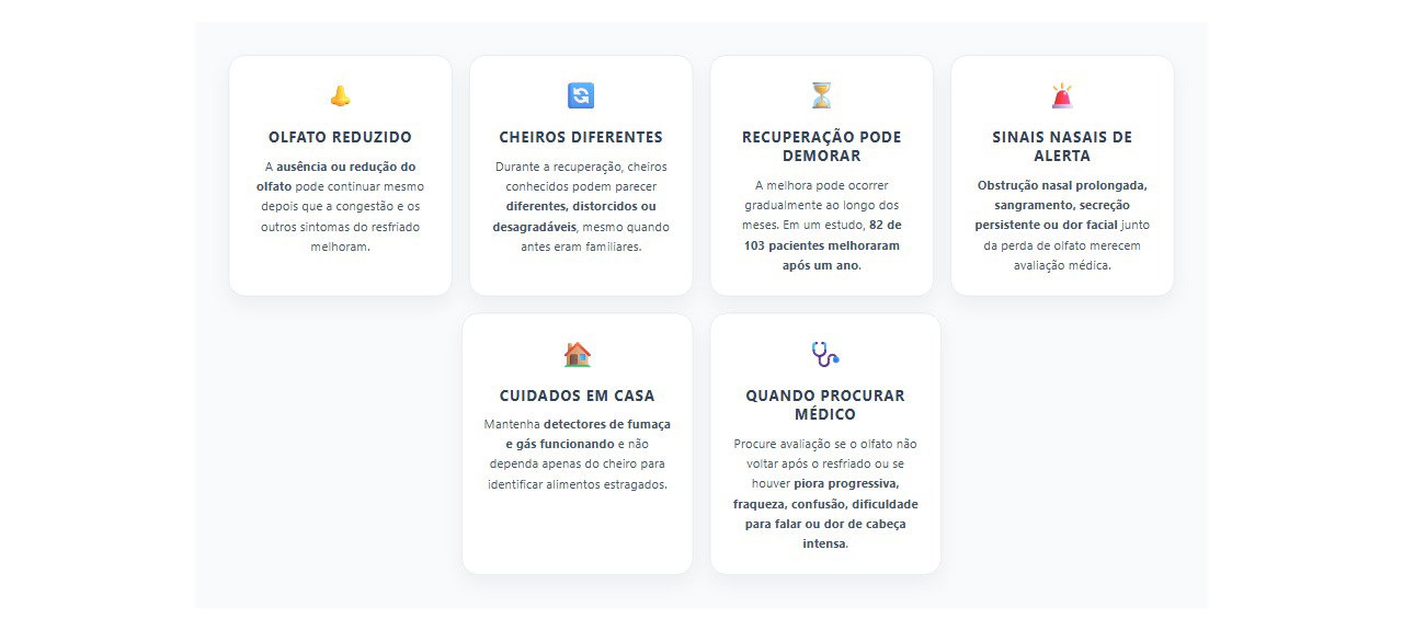 Perda de olfato após resfriado: 6 sinais para observar durante a recuperação