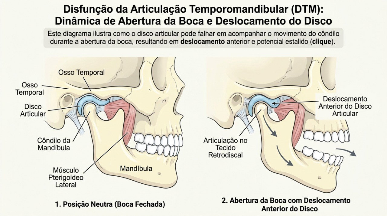 Alterações no movimento da articulação podem causar estalos, especialmente durante a abertura da boca.