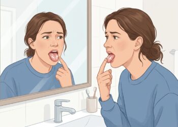 Placas brancas na boca em adultos podem ser sinal de candidíase oral.