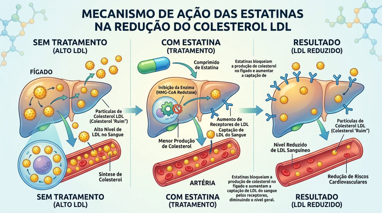 As estatinas ajudam a reduzir o colesterol LDL, e a suspensão pode fazer os níveis voltarem a subir.