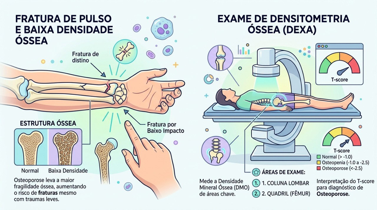 A densitometria óssea pode ajudar a investigar osteoporose após uma fratura por fragilidade.