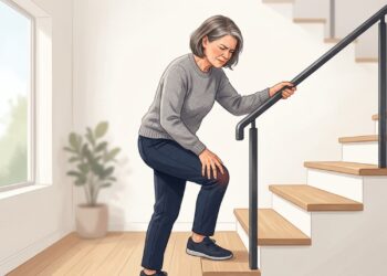 Dor no joelho ao subir escadas e rigidez após repouso podem estar relacionadas à osteoartrite.