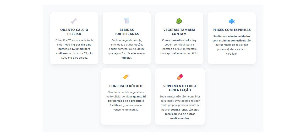 Cálcio sem leite depois dos 50: 6 formas de fortalecer a alimentação