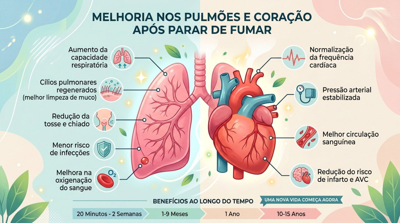 Os benefícios de parar de fumar continuam aumentando ao longo dos meses e anos sem cigarro.