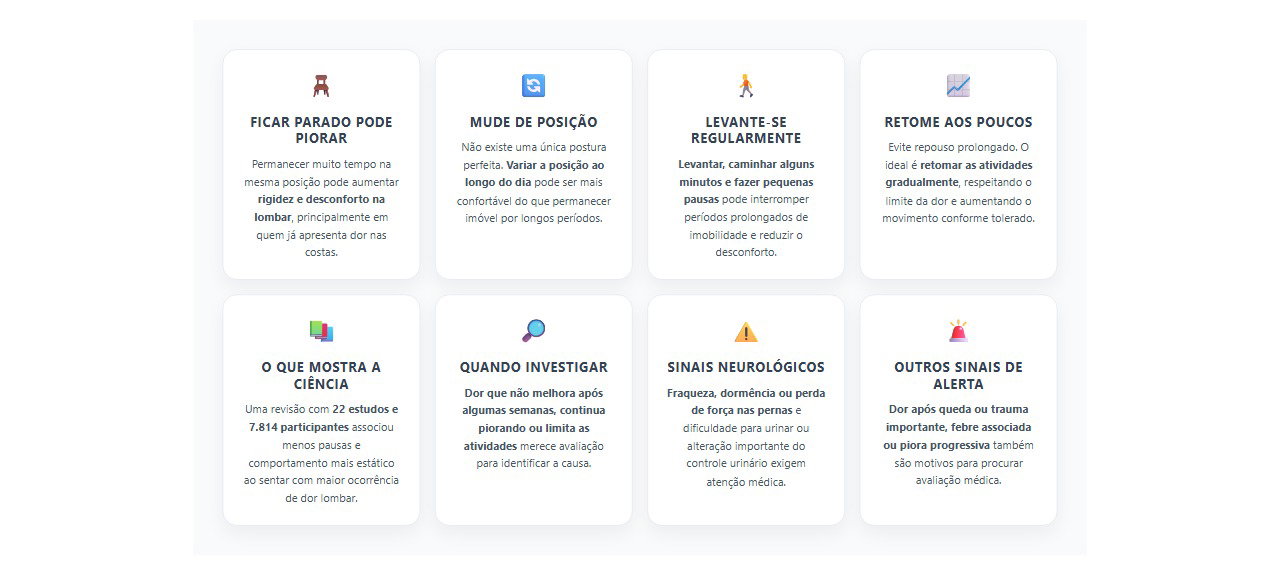 Dor lombar após horas sentado: como aliviar e quando procurar avaliação