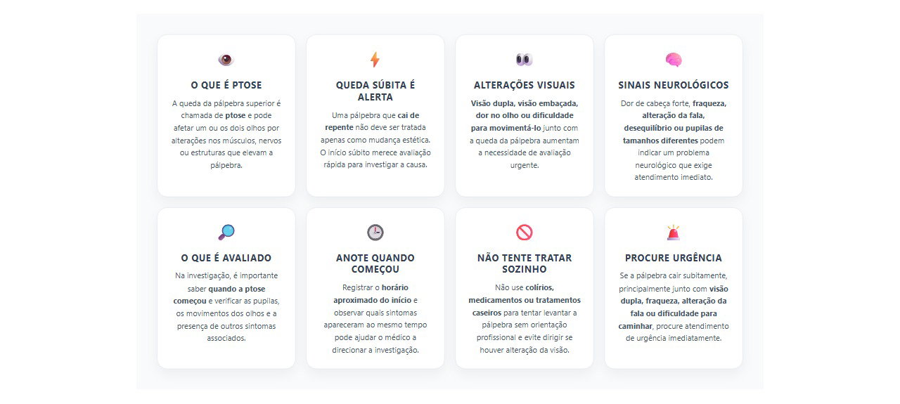 Pálpebra caiu de repente: sinais de alerta e quando procurar atendimento urgente