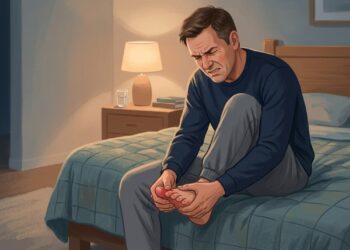 Dor súbita, vermelhidão e inchaço no dedão podem lembrar uma crise de gota.