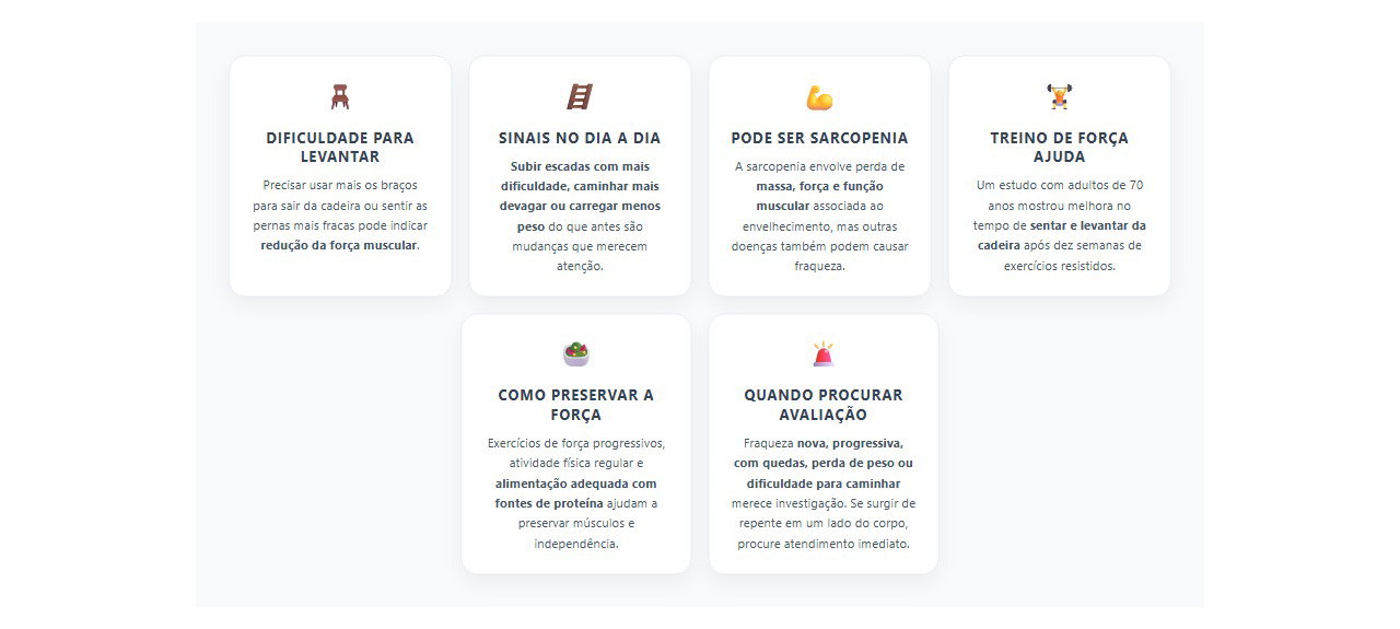 Perda de força ao levantar da cadeira: quando pode ser sarcopenia e merece avaliação