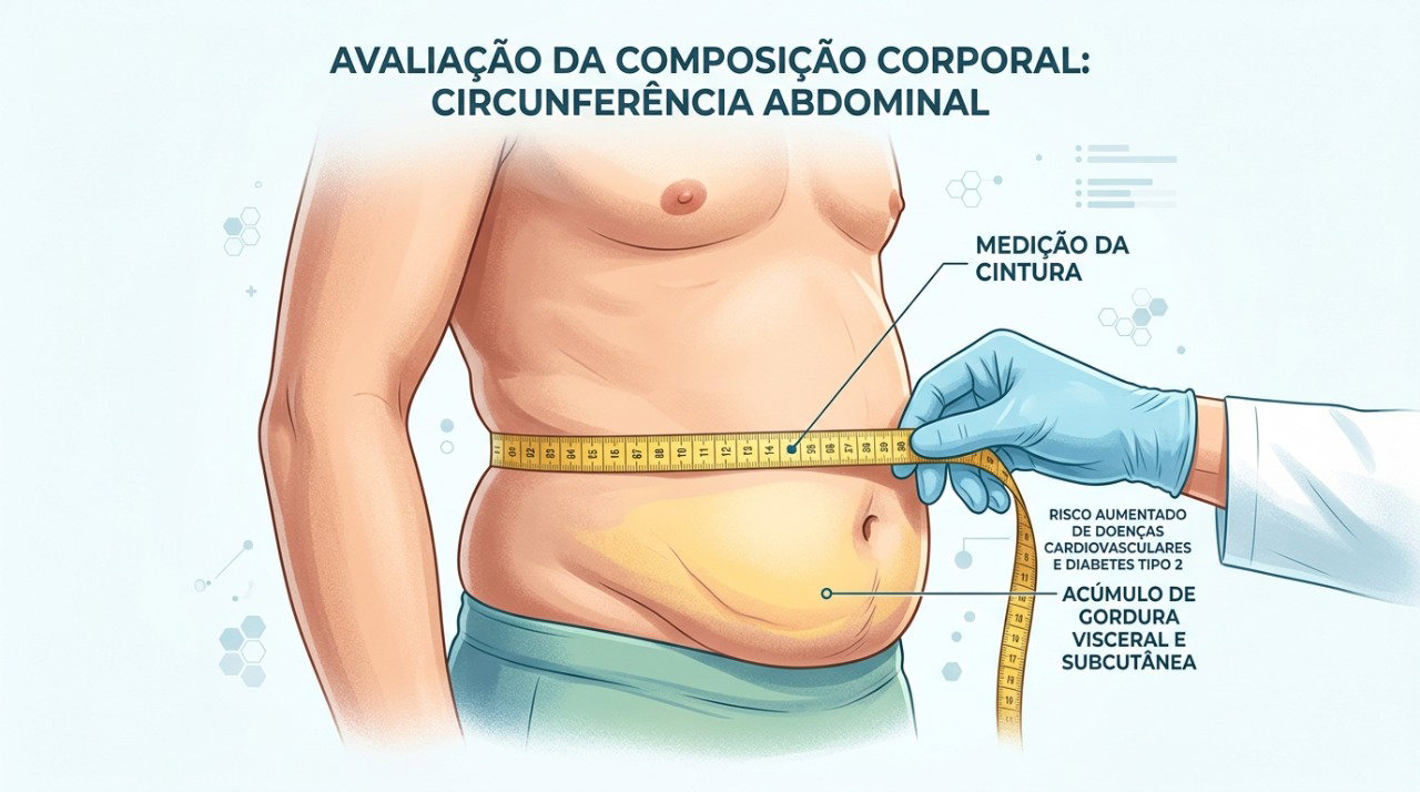 A circunferência da cintura ajuda a acompanhar o acúmulo de gordura abdominal e o risco metabólico.