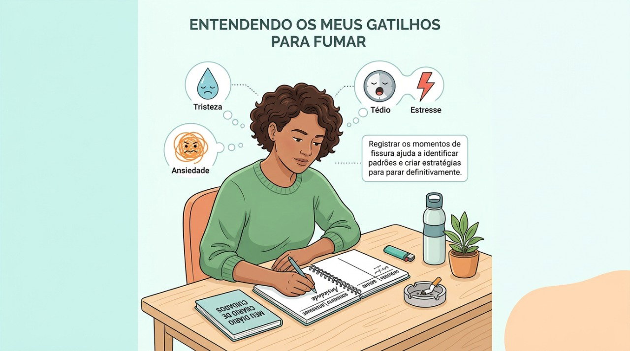 Identificar emoções e situações associadas ao cigarro ajuda a reconhecer os gatilhos da vontade de fumar.