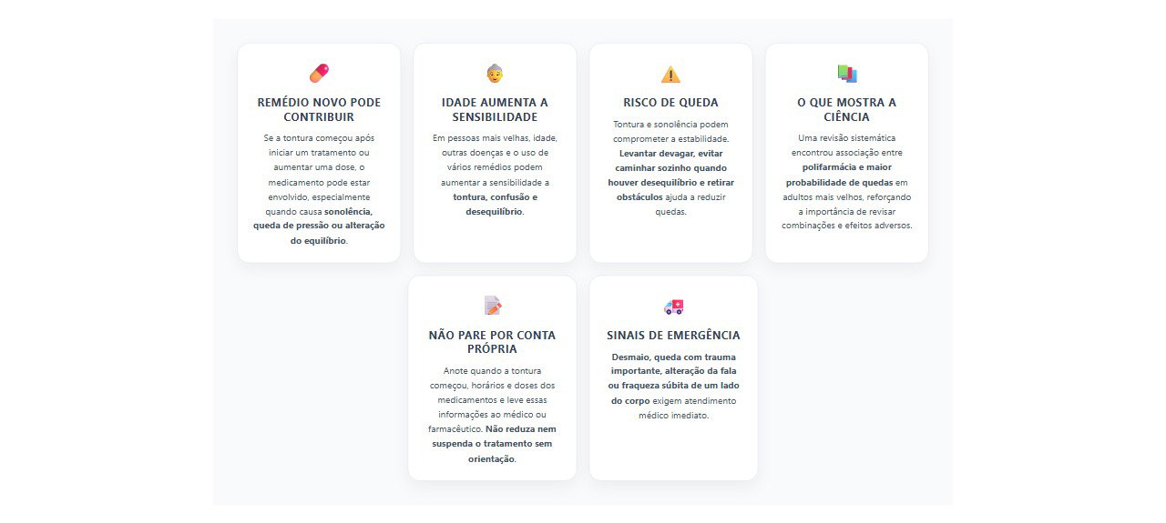 Tontura após remédio novo: sinais de risco de queda e quando procurar ajuda