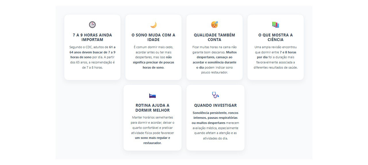Sono depois dos 60: quantas horas são necessárias e quando dormir pouco merece atenção