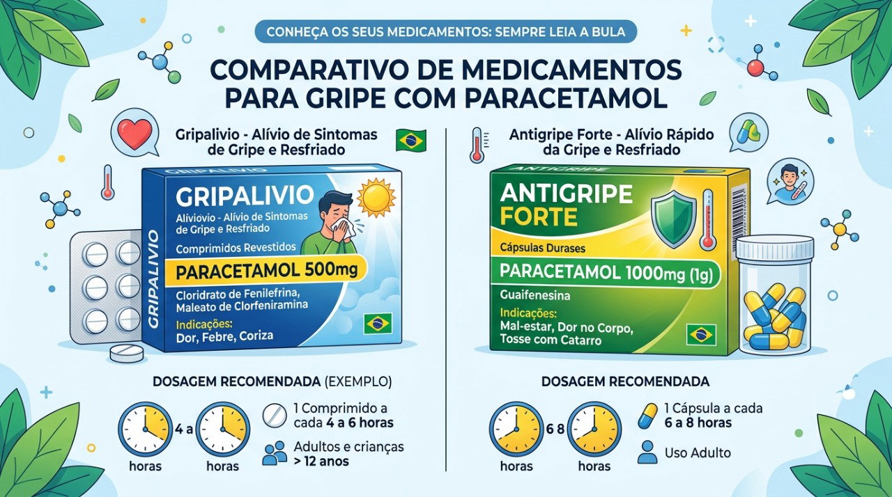 Conferir os princípios ativos evita repetir paracetamol em medicamentos diferentes para gripe, febre e dor.