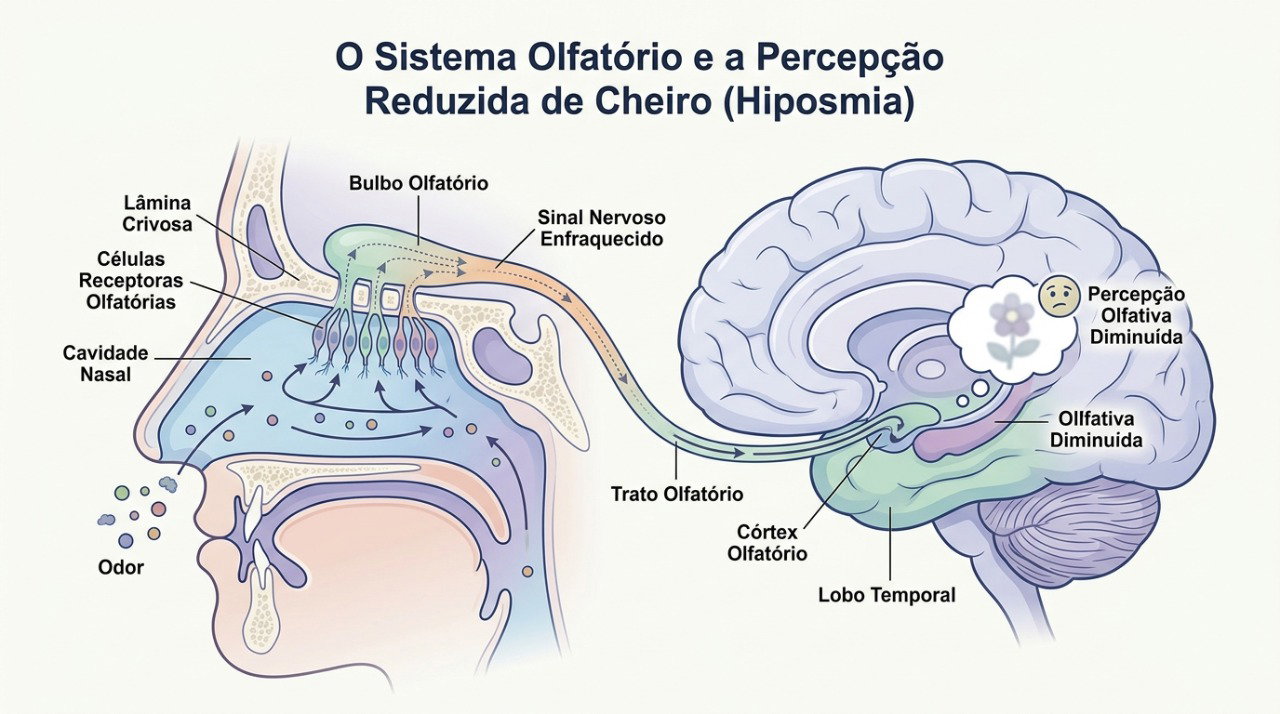 Alterações no nariz, nas vias olfatórias ou no sistema nervoso podem interferir na percepção dos cheiros.