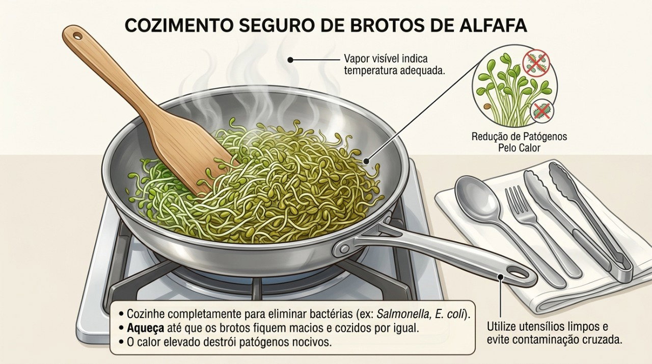 Cozinhar completamente os brotos ajuda a reduzir o risco de infecções transmitidas por alimentos.