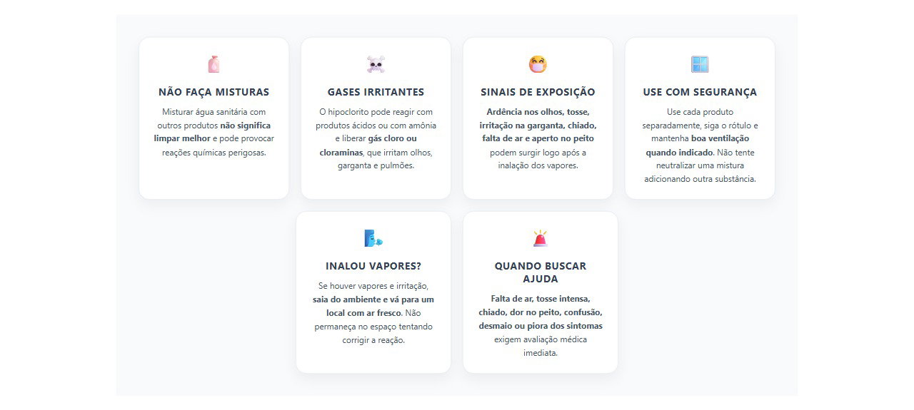 Misturar água sanitária pode liberar gases tóxicos e irritar os pulmões