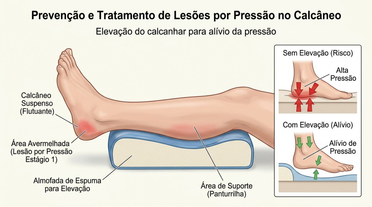 Aliviar a pressão sobre o calcanhar ajuda a prevenir o agravamento de lesões na pele.