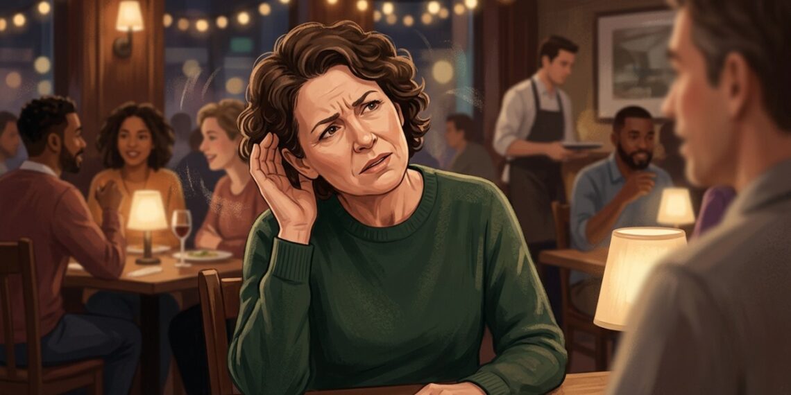 Dificuldade para entender conversas em ambientes barulhentos pode ser um sinal inicial de perda auditiva.
