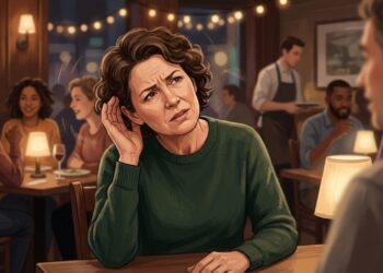 Dificuldade para entender conversas em ambientes barulhentos pode ser um sinal inicial de perda auditiva.