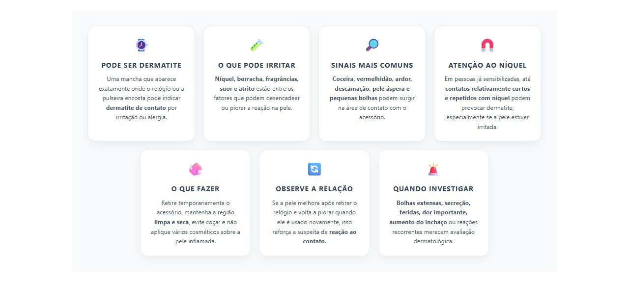 Mancha vermelha da pulseira: sinais de dermatite de contato