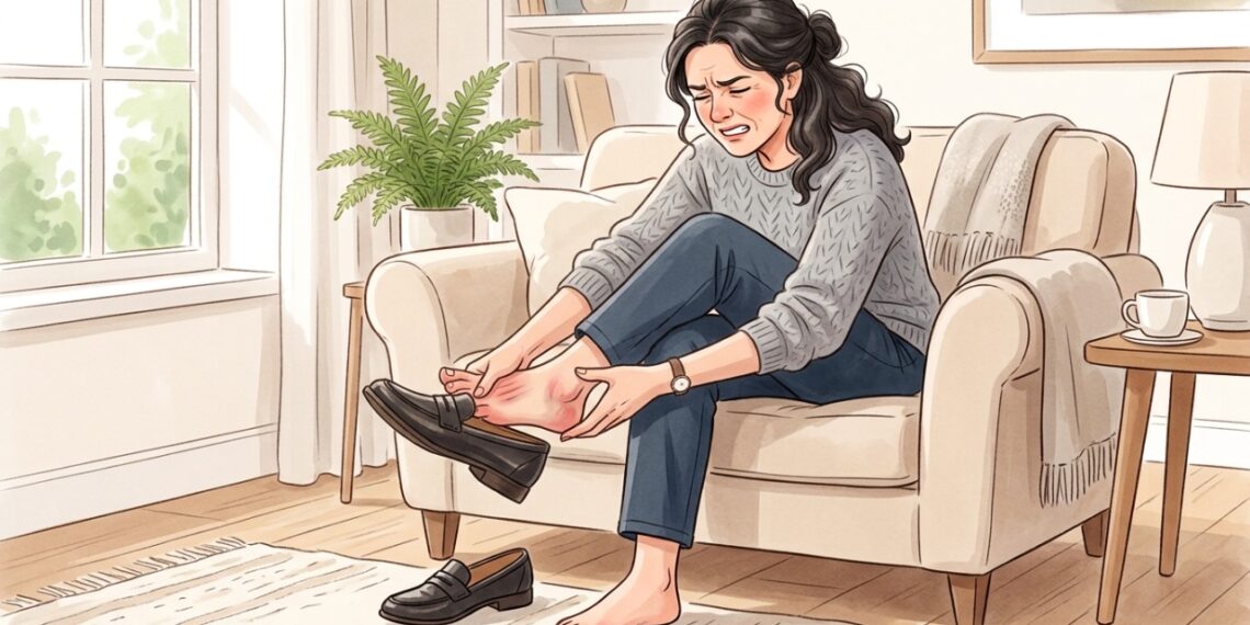 Sapatos apertados podem aumentar a pressão no antepé e provocar dor ao caminhar.