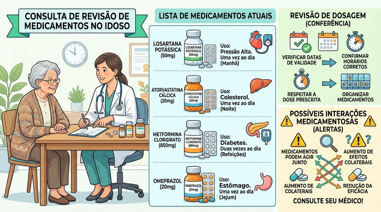 Revisar todos os medicamentos e suplementos ajuda a identificar possíveis efeitos adversos e interações.