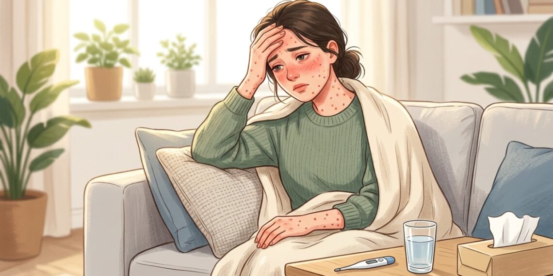 Febre com manchas vermelhas, tosse e olhos irritados pode levantar suspeita de sarampo.