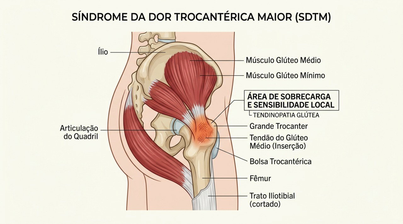 A sobrecarga dos tendões glúteos pode causar dor e sensibilidade na parte externa do quadril.