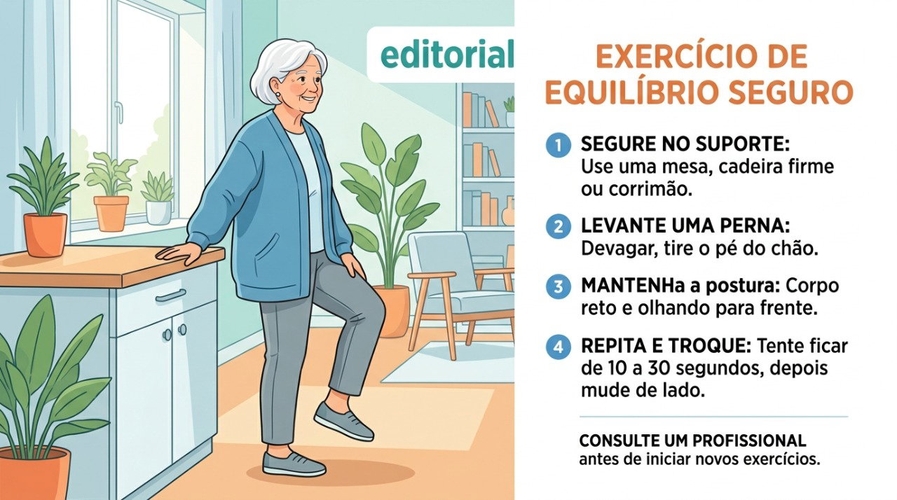 Exercícios de equilíbrio e fortalecimento podem ajudar a reduzir o risco de quedas em pessoas idosas.