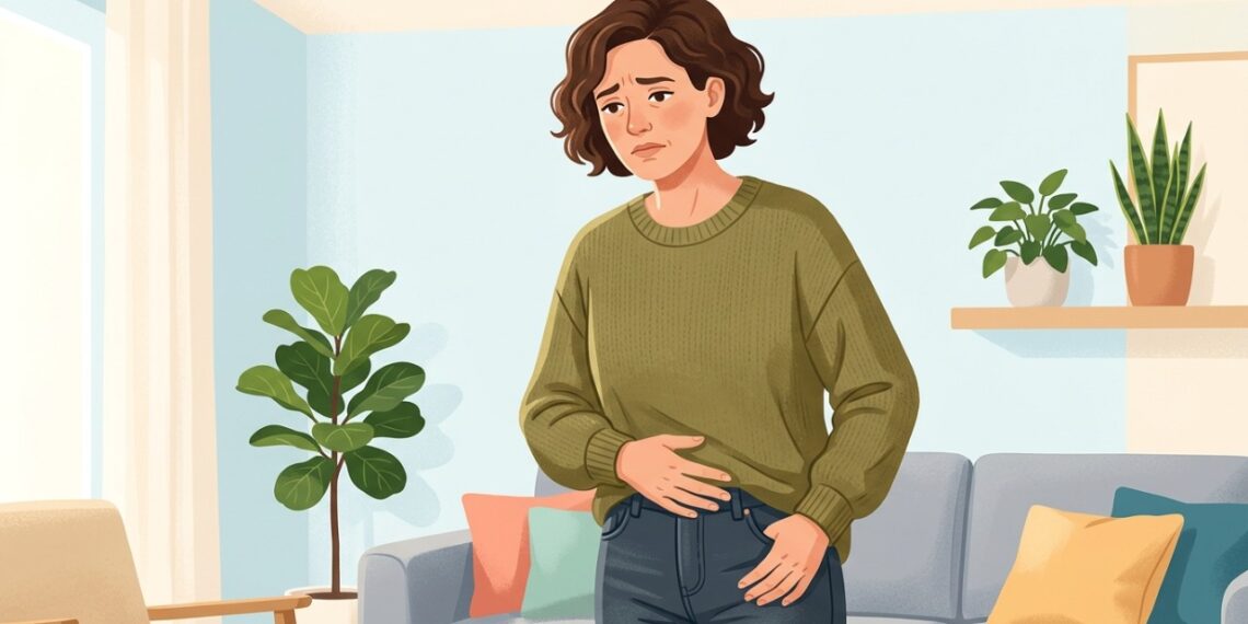Sensação de peso ou de “bola” na vagina ao ficar em pé pode estar ligada ao prolapso vaginal.