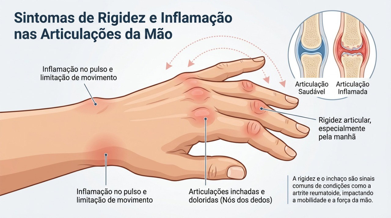 Inchaço, calor e rigidez prolongada nas articulações podem sugerir um processo inflamatório.