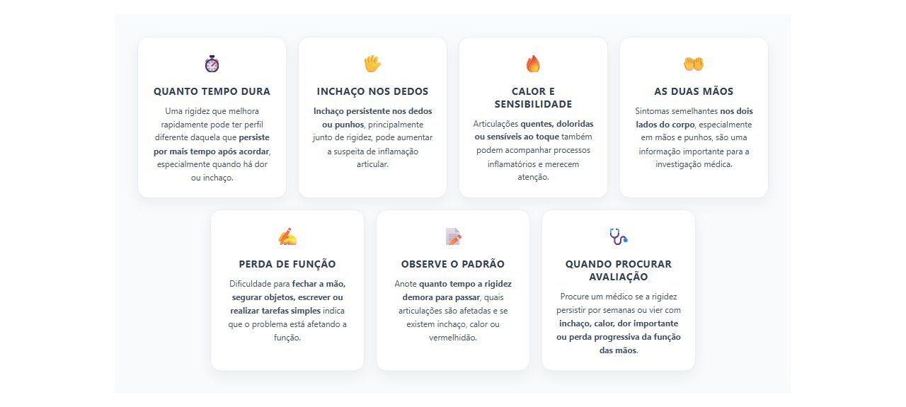 Rigidez matinal nas mãos: 7 sinais que ajudam a investigar artrite e inflamação