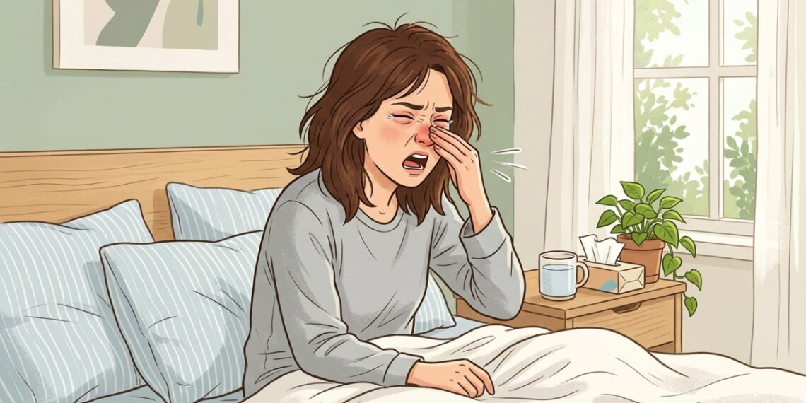 Espirros em sequência, coceira no nariz e olhos irritados ao acordar podem sugerir rinite alérgica.