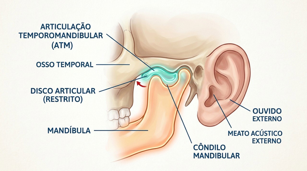Alterações na articulação temporomandibular podem causar dor, estalos e dificuldade para abrir a boca.