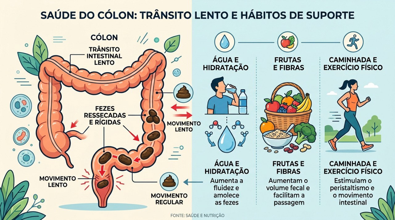 Hidratação, fibras e movimento podem ajudar a manter o funcionamento intestinal durante viagens.