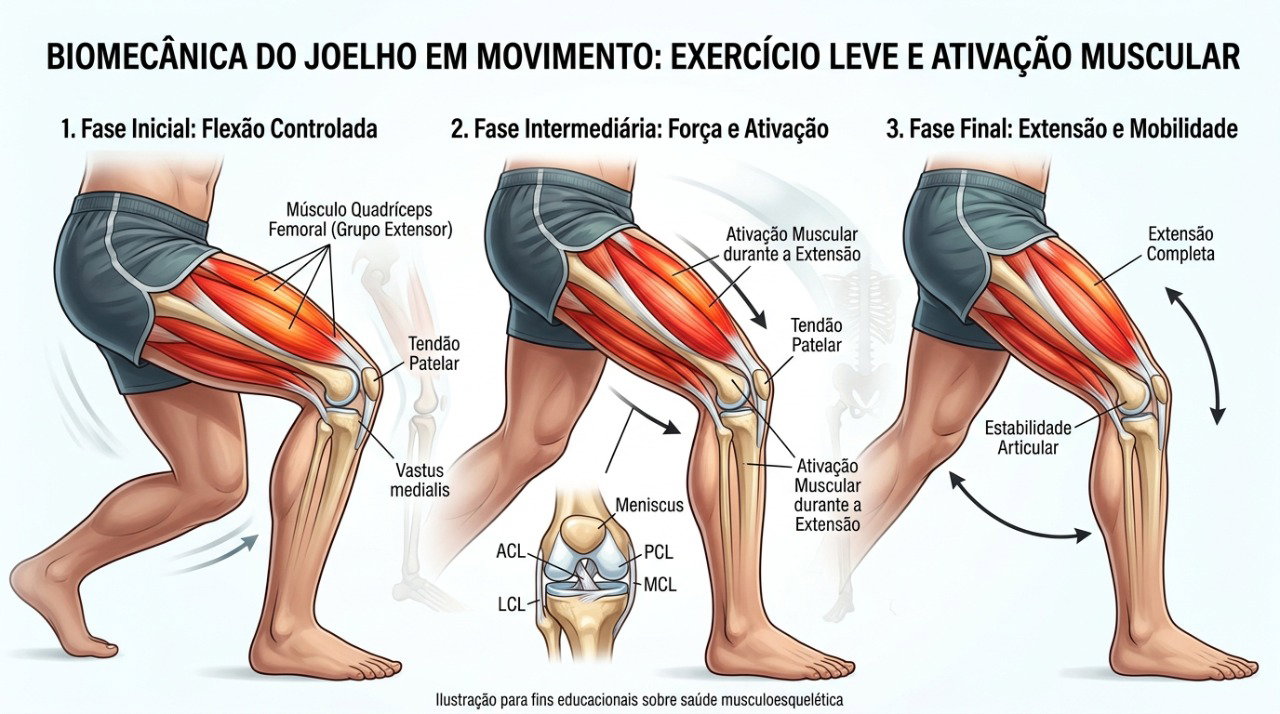 Exercícios de baixo impacto e fortalecimento podem ajudar a reduzir dor e rigidez na artrose do joelho.