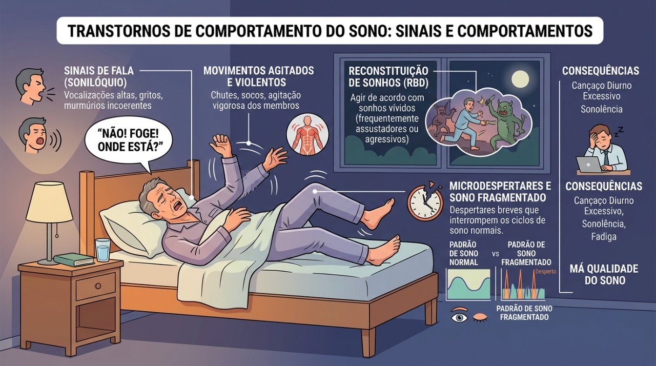 Gritos, movimentos intensos e sono fragmentado podem indicar que a fala durante o sono precisa ser investigada.