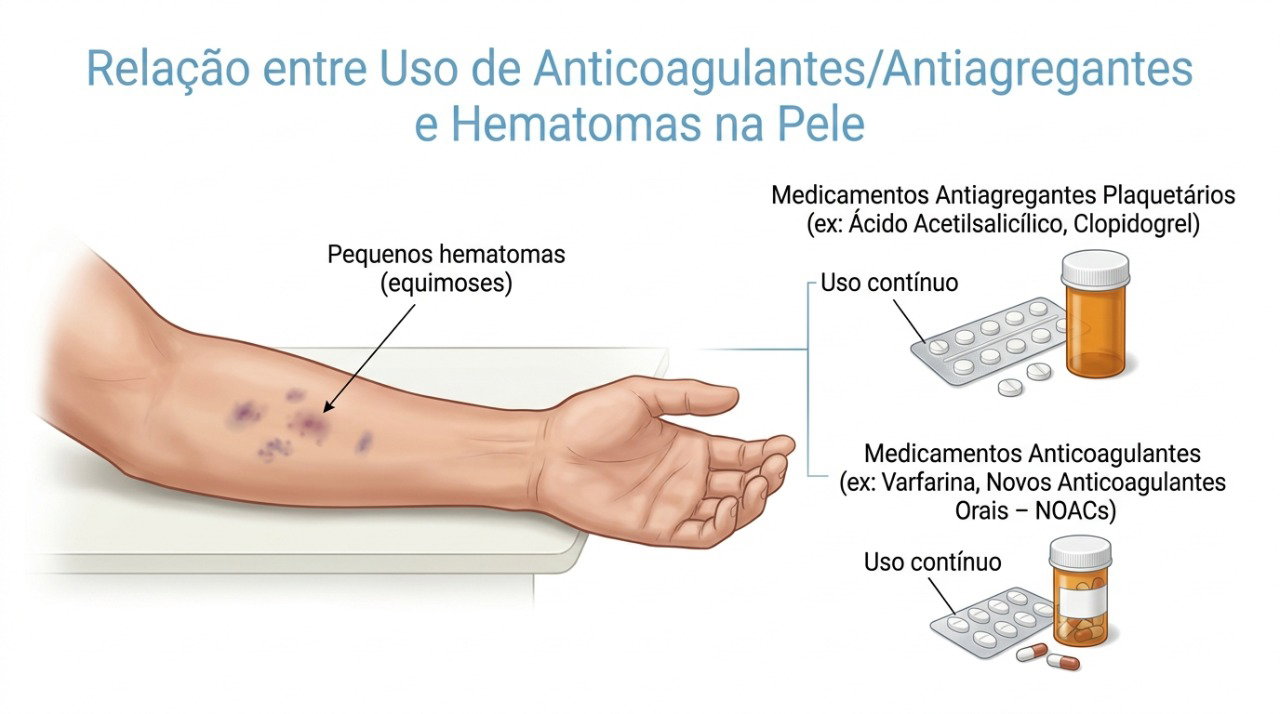 Alguns medicamentos podem facilitar o aparecimento de hematomas e devem ser considerados na avaliação médica.