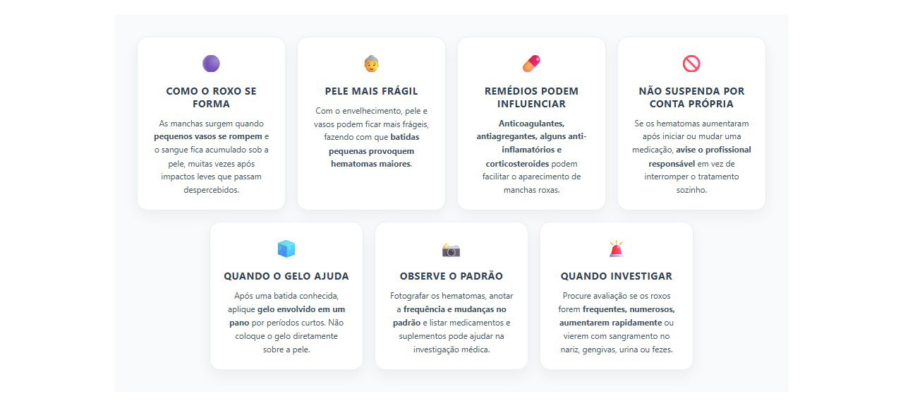 Manchas roxas sem motivo aparente: causas, remédios e sinais para investigar