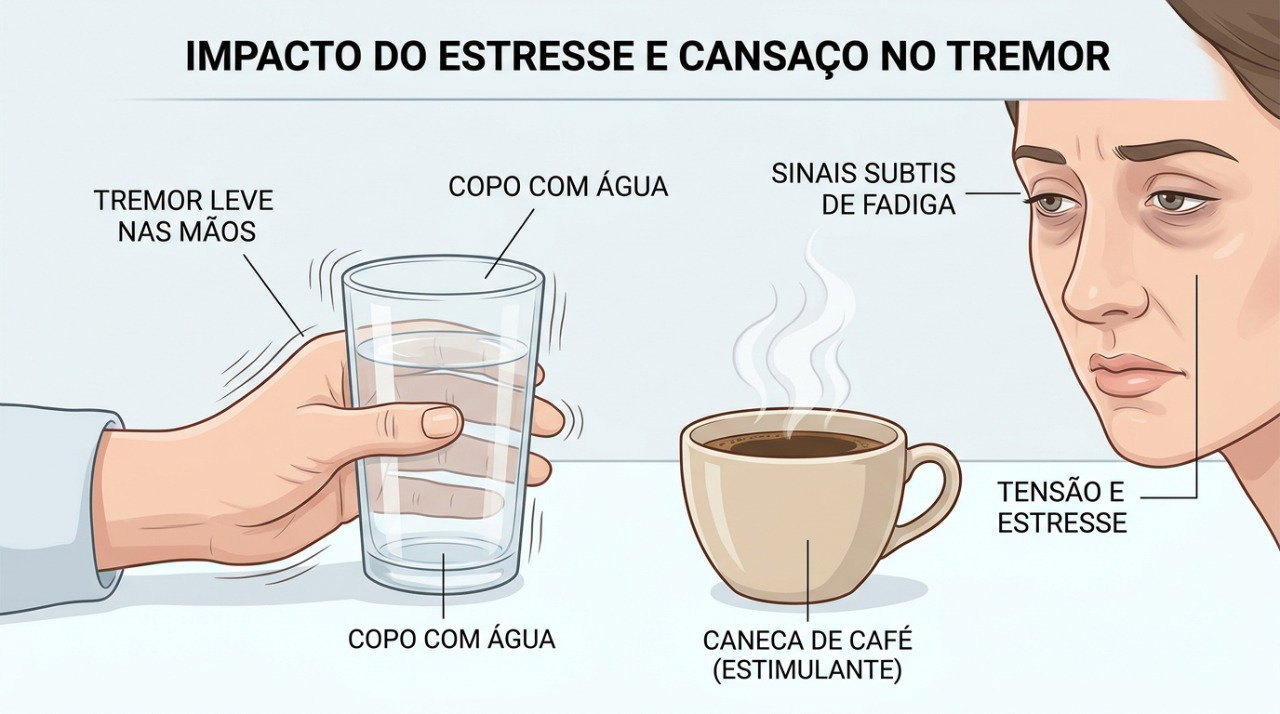 Cafeína, estresse e fadiga podem deixar alguns tipos de tremor nas mãos mais evidentes.