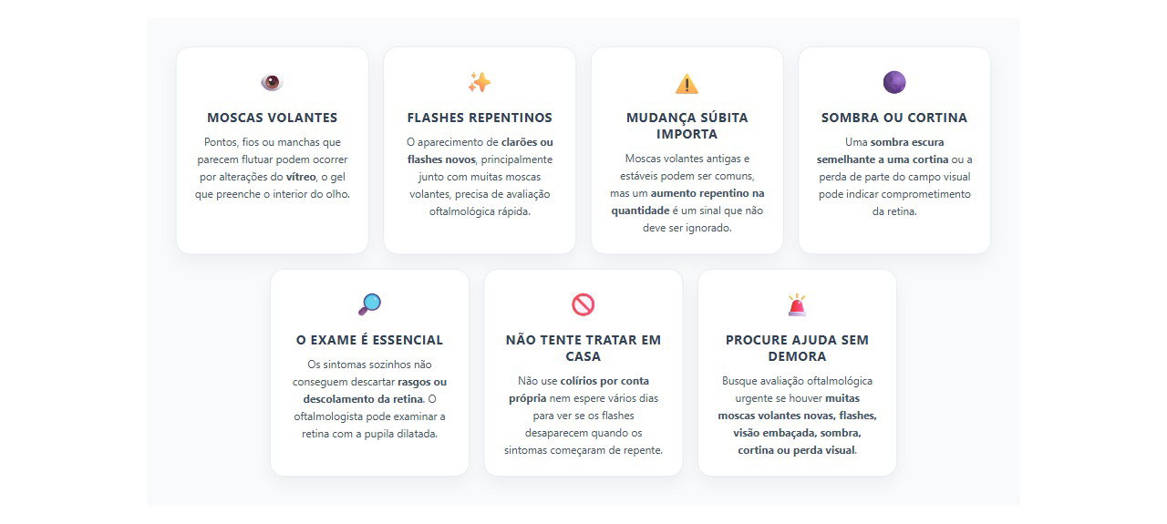 Pontinhos pretos e flashes na visão: sinais de alerta para a retina