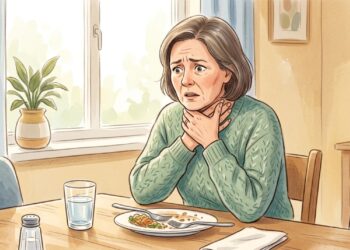 Engasgos frequentes ao comer ou tomar comprimidos podem indicar dificuldade para engolir.
