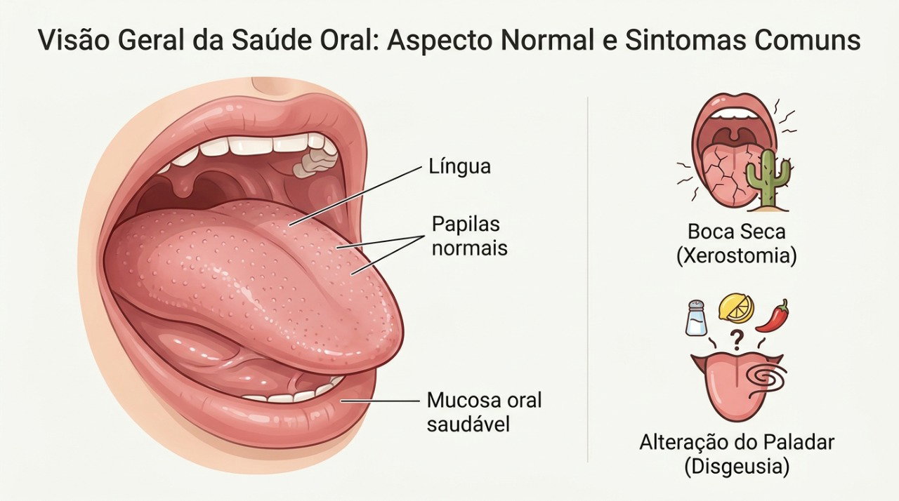Na síndrome da boca ardente, a mucosa pode parecer normal apesar da sensação de queimação.