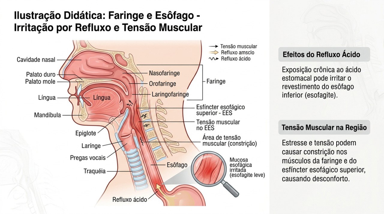 Refluxo e tensão muscular estão entre as possíveis causas da sensação de bolo na garganta.