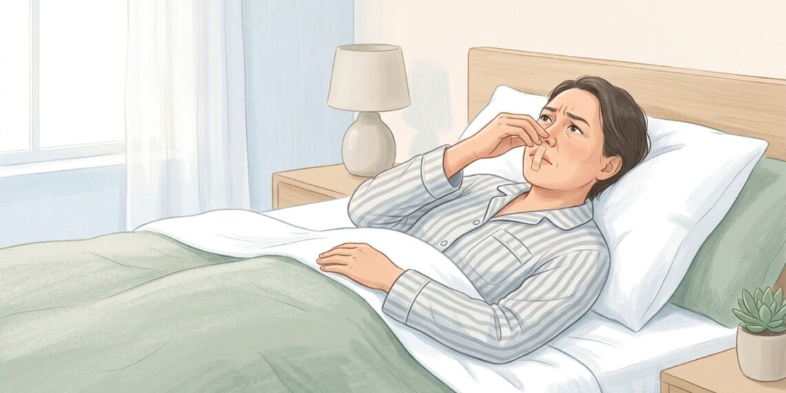 Dormir com fita na boca pode dificultar a respiração, especialmente em pessoas com obstrução nasal.
