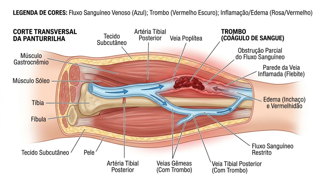 A trombose venosa profunda ocorre quando um coágulo se forma em uma veia profunda, geralmente na perna.