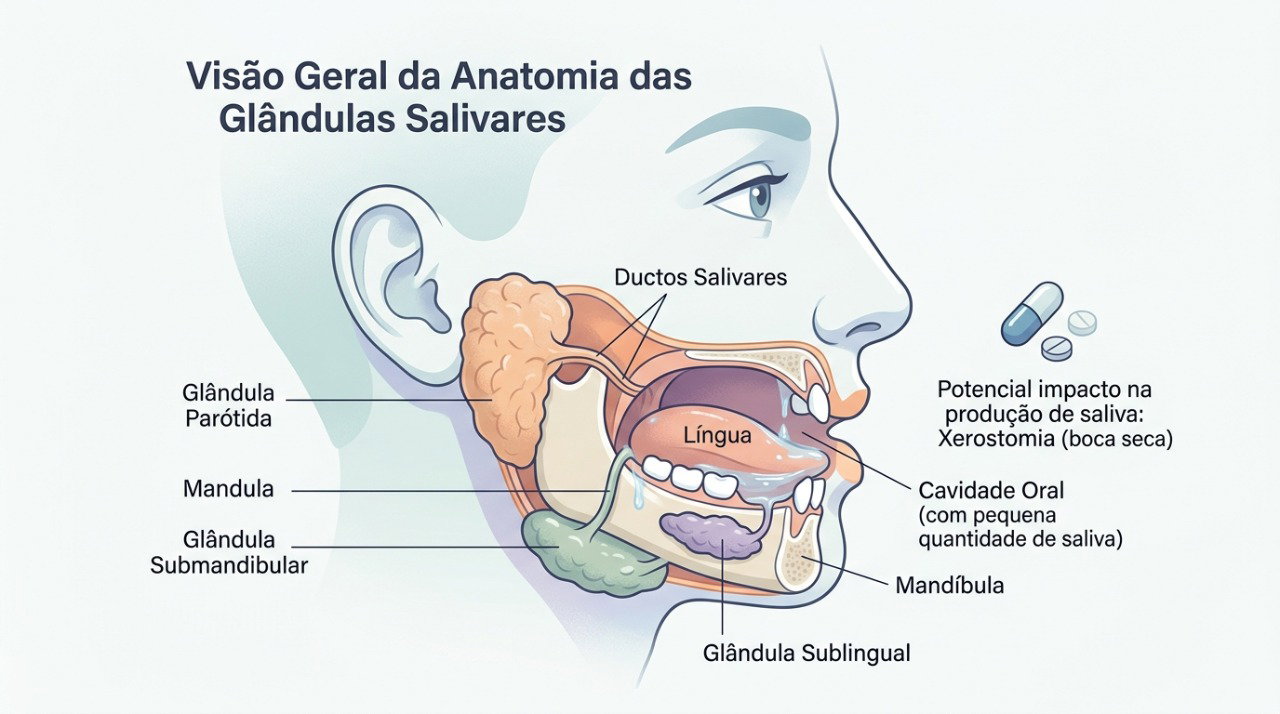 Alguns medicamentos podem reduzir a produção de saliva e provocar ressecamento persistente da boca.