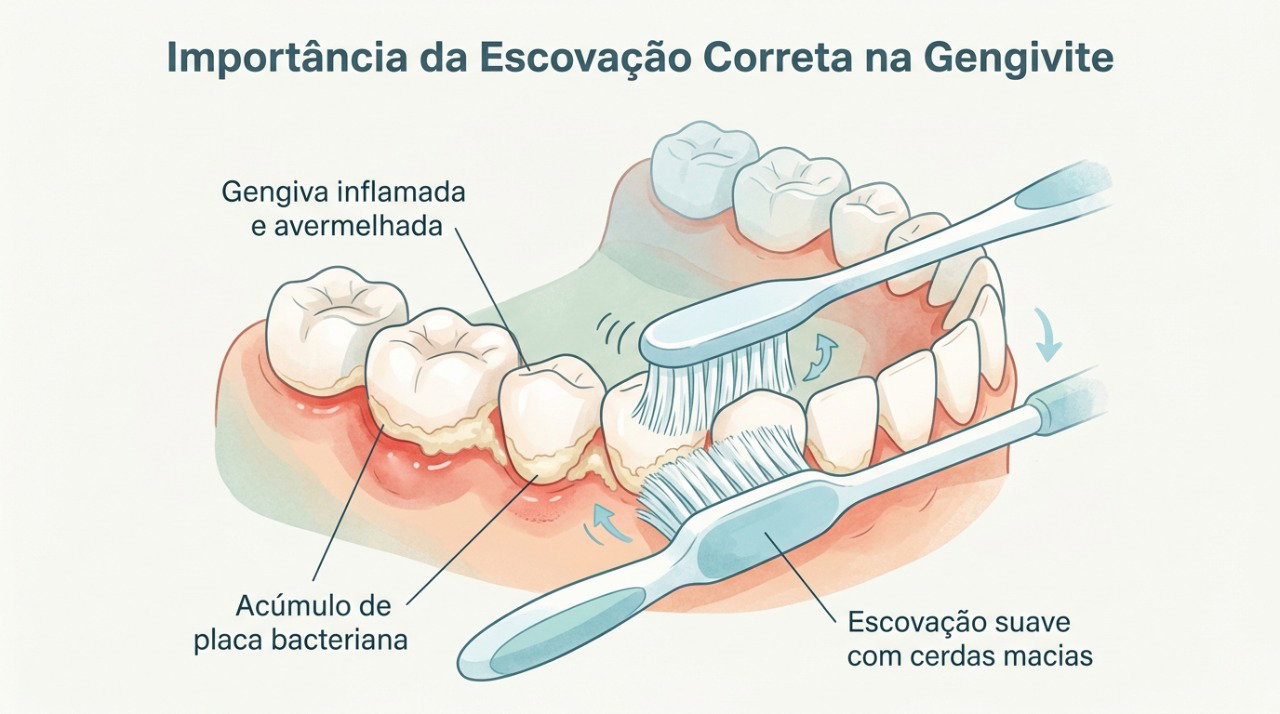 A escovação suave ajuda a remover a placa bacteriana e controlar a inflamação que provoca sangramento gengival.